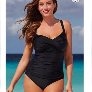 NWT SWIMSUITS FOR ALL Ruched Twist Front One Piece Swimsuit Sweetheart Neckline
